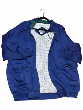 80s Vintage Blue Bomber Jacket Retro Colorblock Streetwear Size M